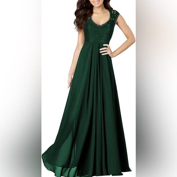 NWT Miusol Hunter Green Deep- V Neck Sleeveless Vintage Evening Maxi Dress - Picture 4 of 7